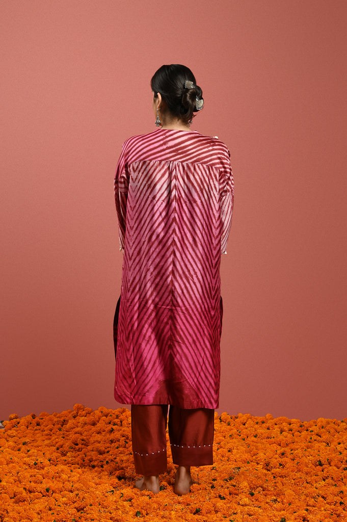 Handcrafted pink shibori suit AAS Couture