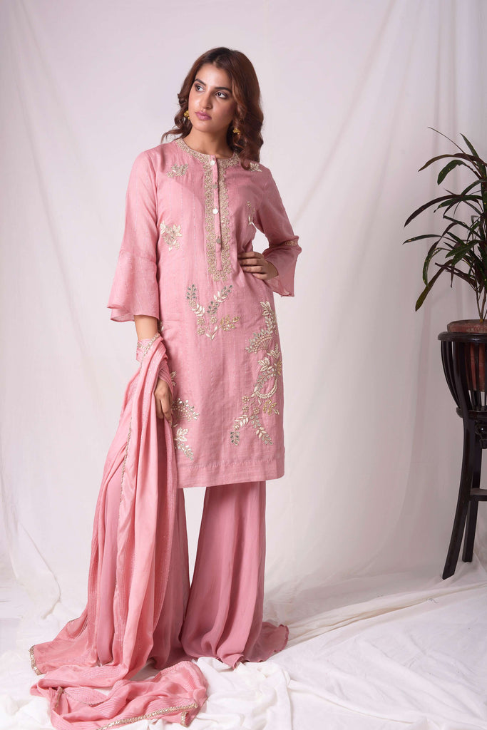 Pink Chanderi Kurta-Garara Suit Set | AAS Couture