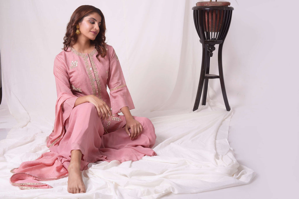 Pink Chanderi Kurta-Garara Suit Set | AAS Couture