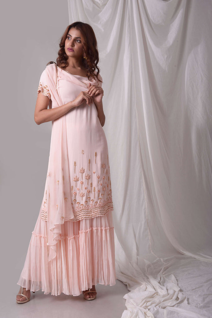 Pink Double Georgette Kurta with Garara Suit  AAS Couture