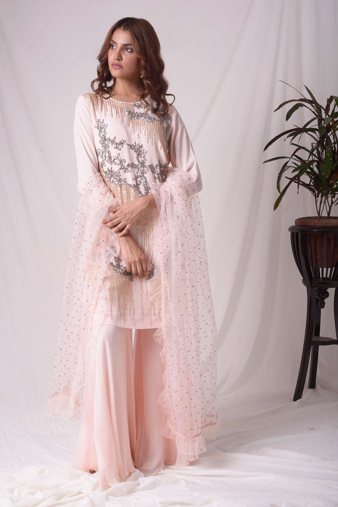 Pink Kurta-Garara Suit Set (Double Georgette Embroidered) | AAS Couture