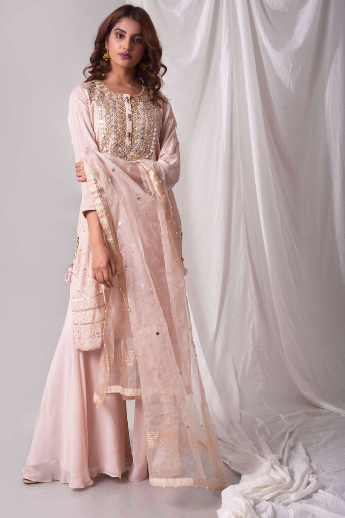 Pink Lucknowi Embroidered Kurta-Garara Suit Set | AAS Couture