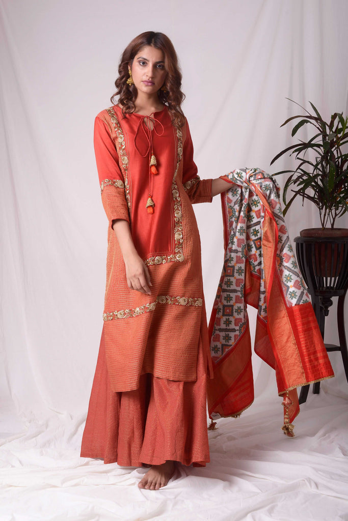 Tissue Chanderi Suit Set with Ikat Dupatta | AAS Couture