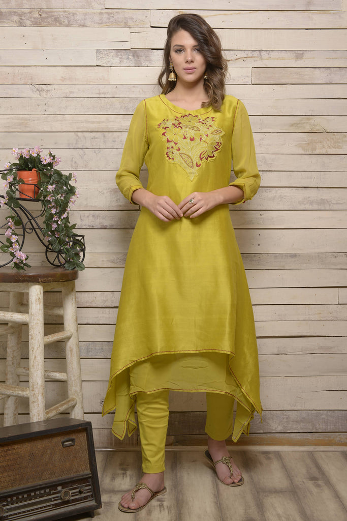 Mehndi Green Chanderi Kurta with Pants AAS Couture