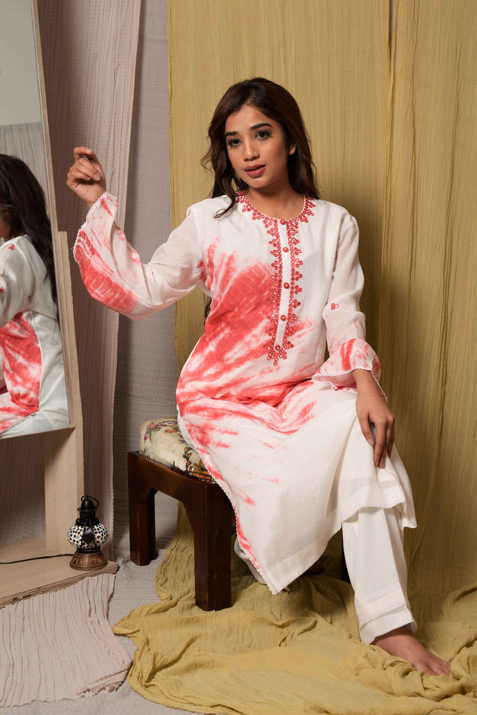 Mirror Work White silk kurta AAS Couture